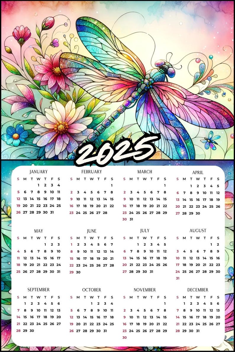 Calendar, Calendar 2025, Fridge Calendar, Dragonfly Calendar