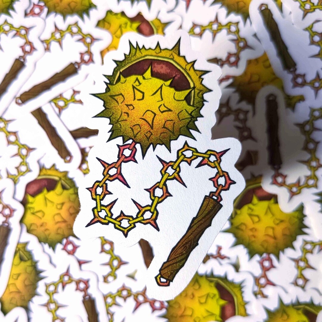 Conker Flail Sticker - Fantasy Medieval Nature Woodland Weapon - Etsy
