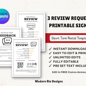 Airbnb Review Request Sign, Instant Download, Printable Sign, Short Term Rental Feedback Request Sign, QR Code Sign, Connect With Us, VRBO