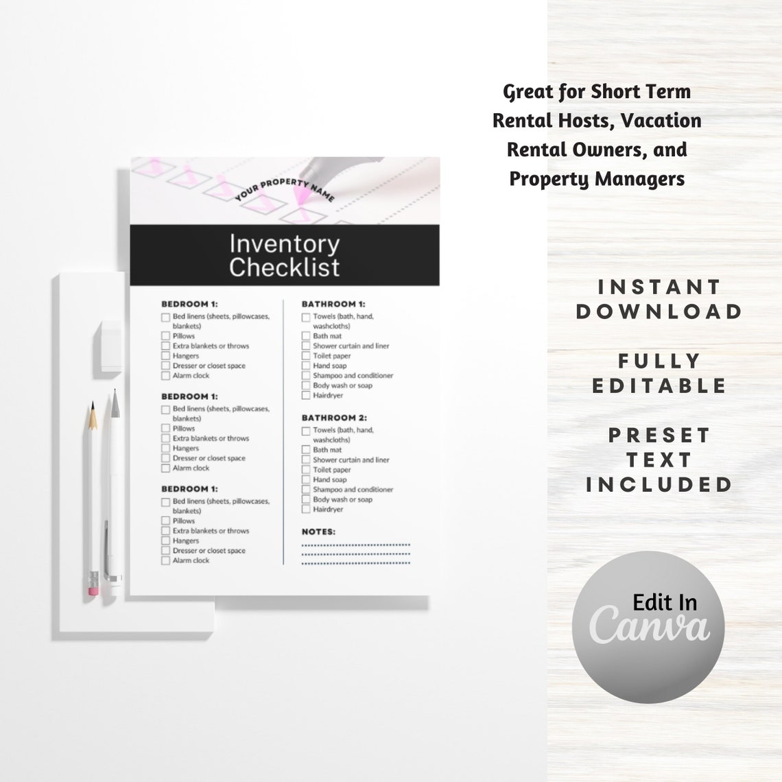 Airbnb Guest Turnover Checklist Bundle, Checklist Template, Editable ...