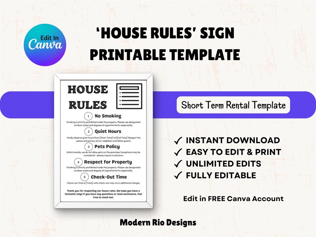 House Rules Airbnb Template Sign, Template Sign for Airbnb Hosts ...