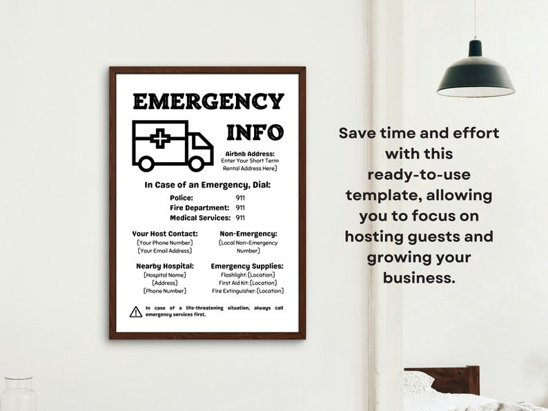 Emergency Info Printable Sign, Airbnb Sign, Emergency Contact List ...