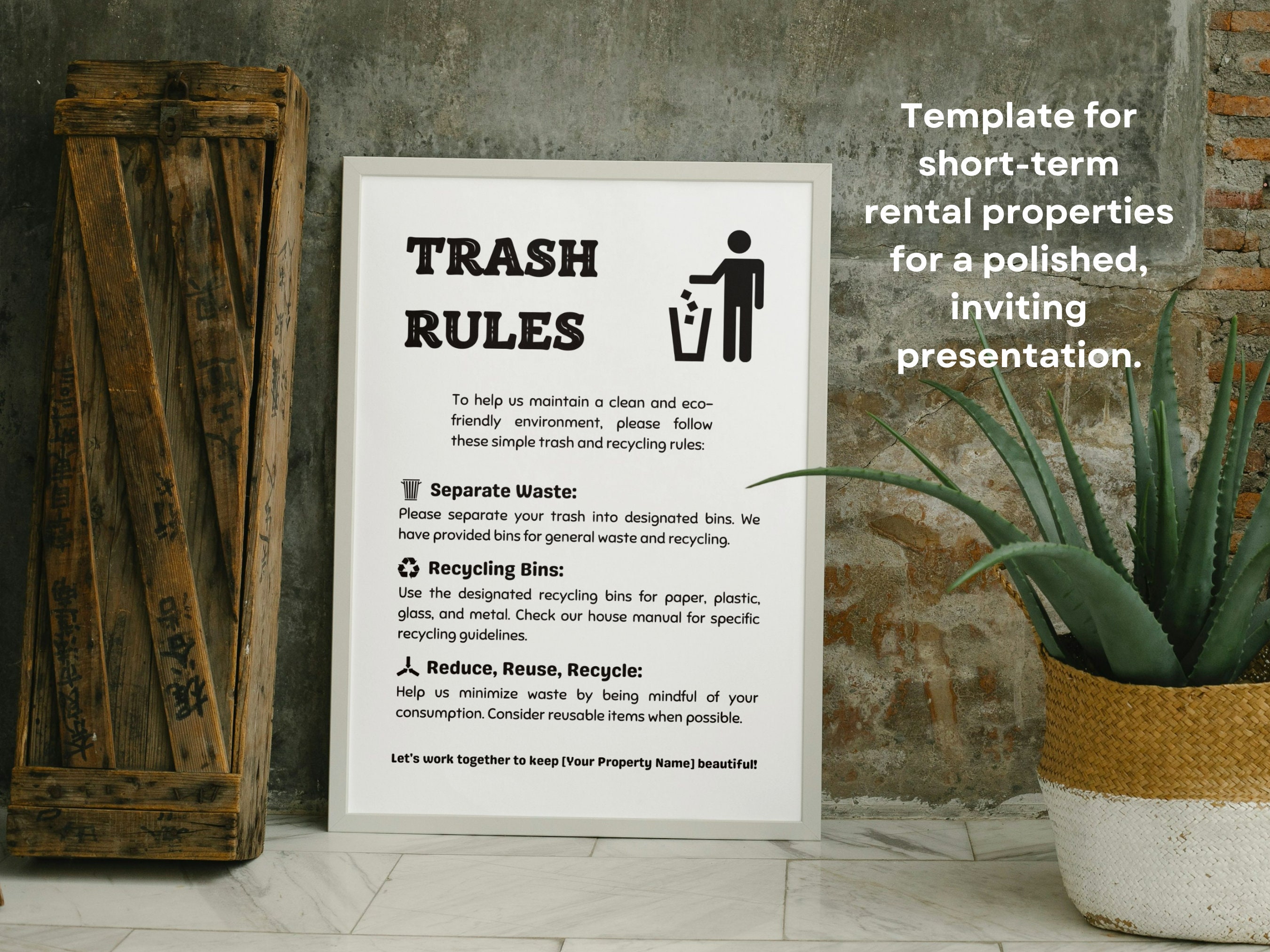 Trash Rules Sign, Airbnb Editable Sign, Trash Directions, Editable