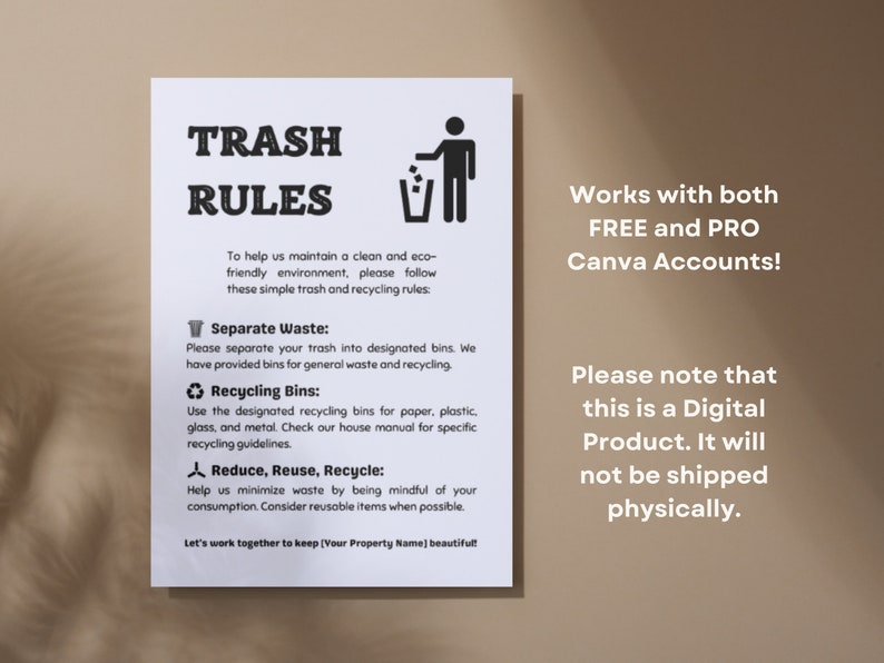 Trash Rules Sign, Airbnb Editable Sign, Trash Directions, Editable