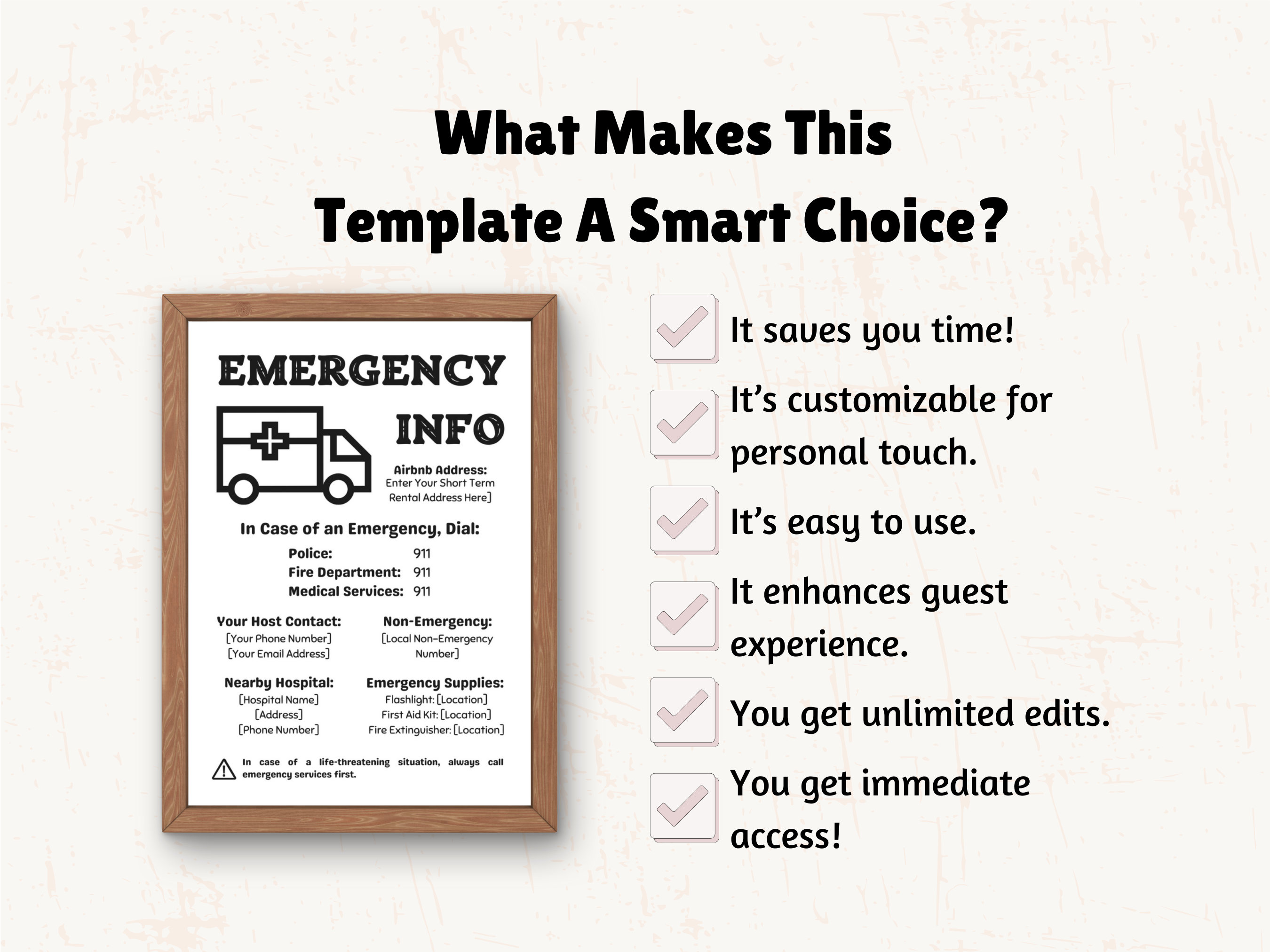 Emergency Info Printable Sign, Airbnb Sign, Emergency Contact List ...