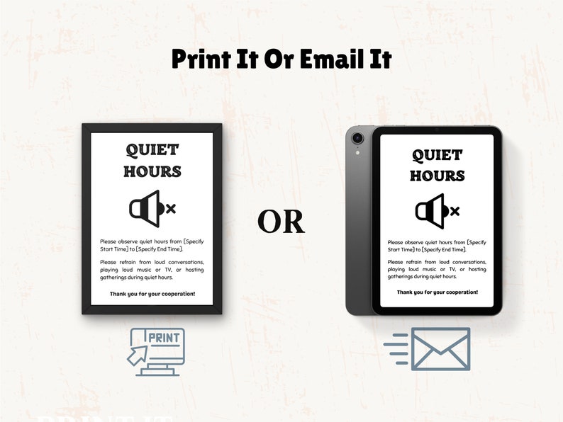 Quiet Hours Printable Sign, Printable Quiet Sign, Airbnb Noise Rules