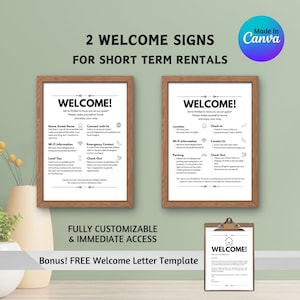 Plantilla de signo de bienvenida para anfitriones de Airbnb / Plantilla de alquiler a corto plazo / Alquiler vacacional imprimible / Signo de llegada de huéspedes / Carta de bienvenida