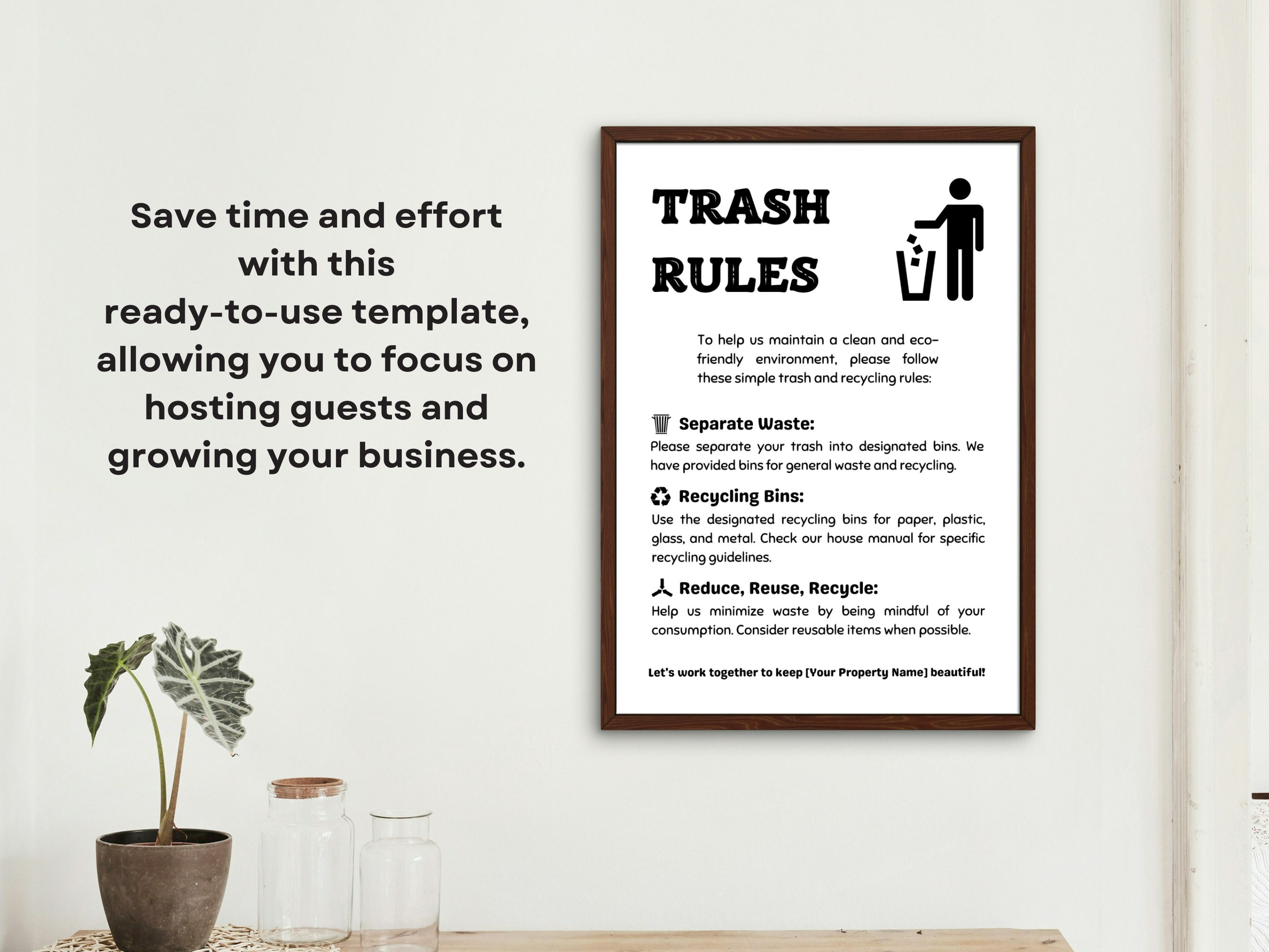 Trash Rules Sign, Airbnb Editable Sign, Trash Directions, Editable