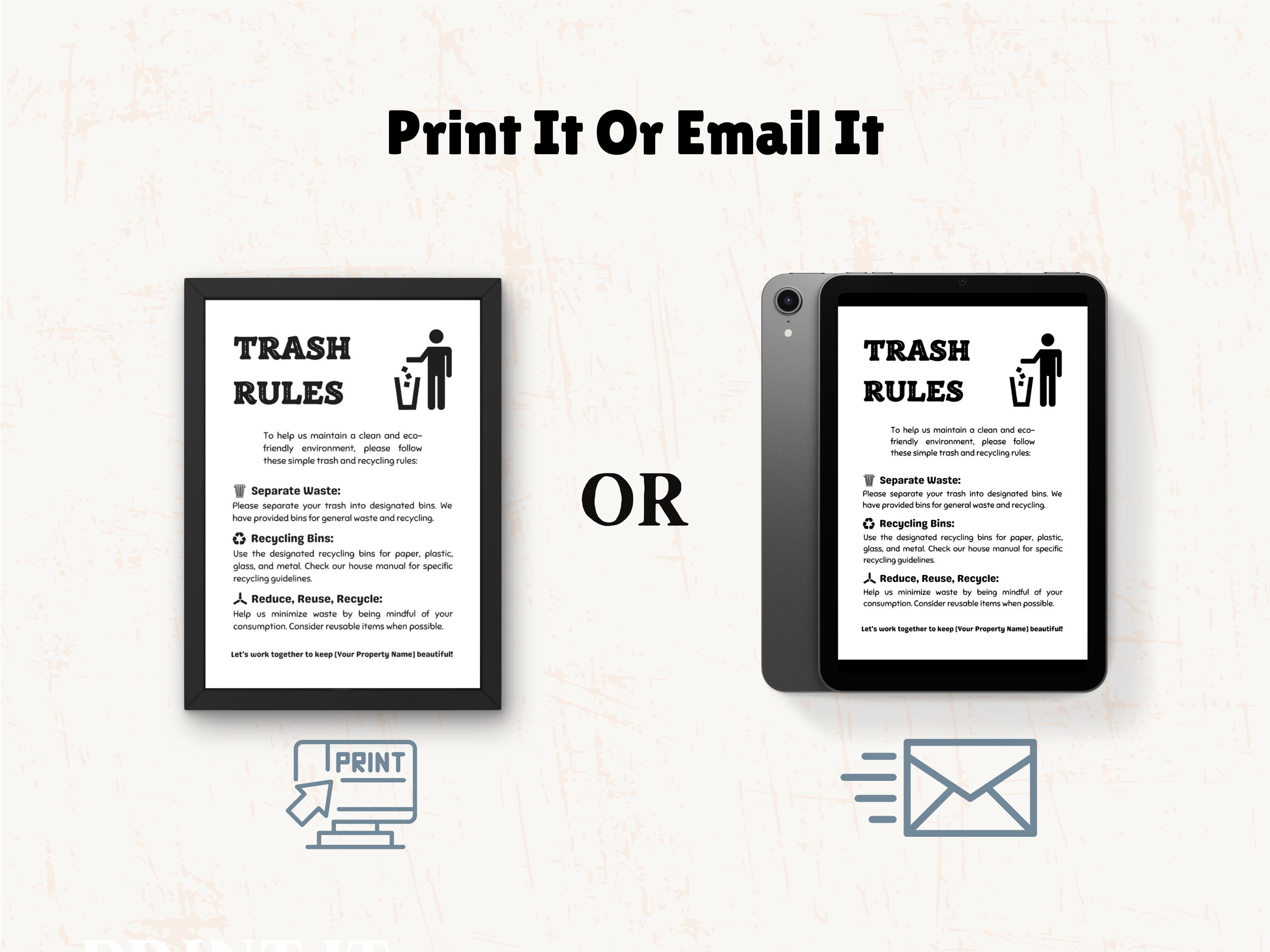 Trash Rules Sign, Airbnb Editable Sign, Trash Directions, Editable