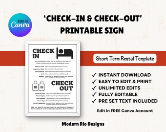 Check-In & Check-Out Instructions Sign, Checkout Sign, Printable Check In Sign, Airbnb Host Sign Template, Vacation Rental, VRBO, STR Sign