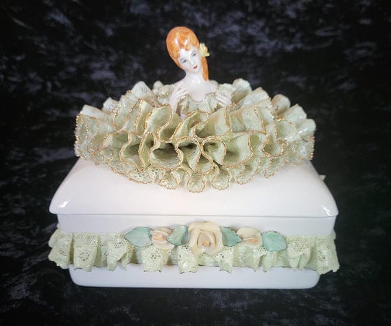 Vintage Porcelain Dresden Trinket Box