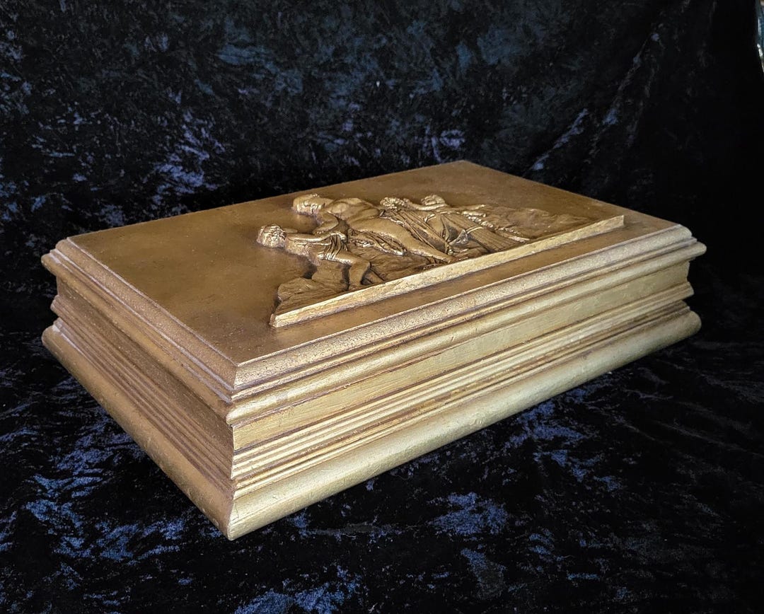 Vintage Large Gold Gilt Jewelry Box With Mother and Children Relief 18 ...