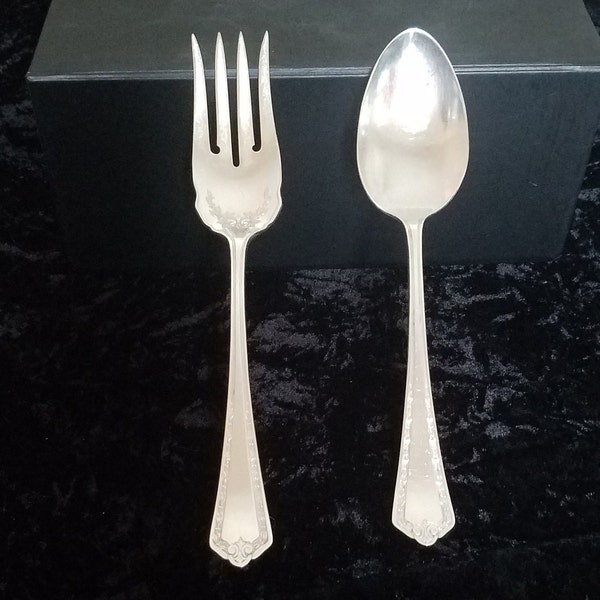 Vintage Silverplate Meat Fork and Spoon Serving Set - Hampden Pattern by Wm Rogers and Son AA