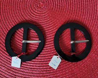 Vintage Set of Two Round Plastic Belt Buckles