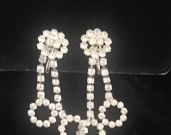 Vintage Clip-on Rhinestone Dangle Drop Earrings