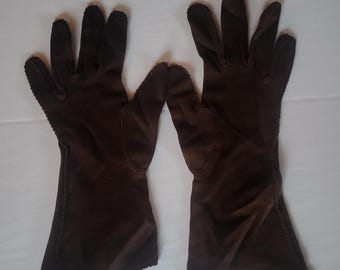 Vintage Mid Century Gauntlet Brown Gloves Womans Size 6-7 Medium