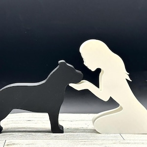Girl and Her Dog. *Choose your Dog* - Shelf Decoration Sculpture Figure - Bully - Pug - Beagle - Corgi, and More!