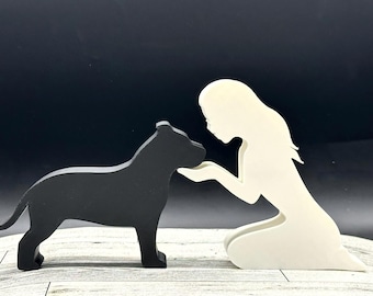 Girl and Her Dog. Shelf Decoration Figure. Choose your Breed