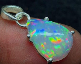 Lab Created White Opal Necklace, Sterling Silver Pendant (10x9.5 mm)