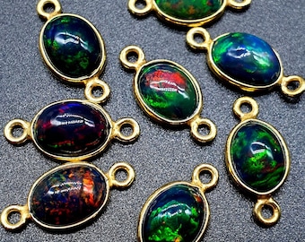 Ethiopian Opal Connector: Sterling Silver 925 Charms, 6x8mm Oval