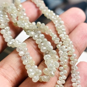 AAA+ White Diamond Faceted Briolette Beads 14 inch 100% Natural Sparkling Diamond Tear Drops Diamond Jewelry White Diamond Bead Jewelry
