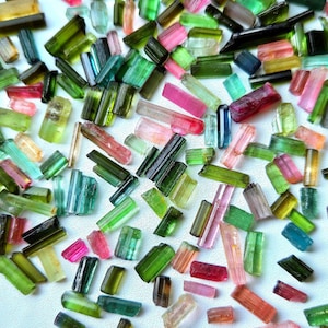 Tourmaline Pencil Rough Natural Tourmaline Loose Gemstone Raw , Multi Color Long Tourmaline Rough Stone For Making Jewelry Crafts