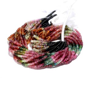 Multi-toermalijn edelsteenkralen: 4 mm gladde rondelle, 14 inch streng