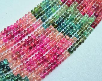 Watermelon Tourmaline Beaded Necklace: Rondelle Gemstone, 3x3.5mm