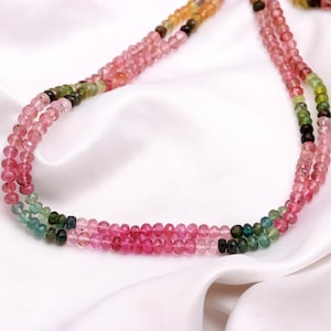 Top Quality Multi Tourmaline Faceted Rondelle Beads | 4mm Natural Tourmaline Shaded Crystal | Pink/Yellow/Green Tourmaline Gemstone Line