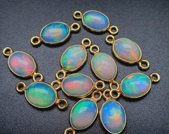 Ethiopian Opal Connector: Sterling Silver 925 Charm, 6x8mm