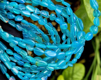 Ethiopian Opal Smooth Blue Nuggets: AAA+ Grade Gemstone Beads, 8" Strand