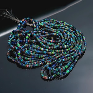 AAA+ Top Quality Black Ethiopian Opal Smooth Rondelle Beads Black Ethiopian Opal Beads Multi Fire Opal Beads Smooth Opal Beads Black Opal