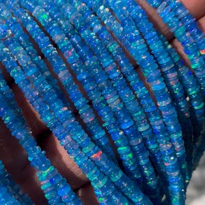 Tanzanite Blue Opal Rondelle Beads: Smooth Ethiopian Welo Opal, 3-4mm