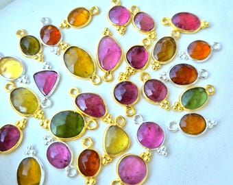 Turmalin Charms, Edelstein Verbinder, Turmalin Verbinder, Turmalin Lünette, Silber Turmalin Lünette,