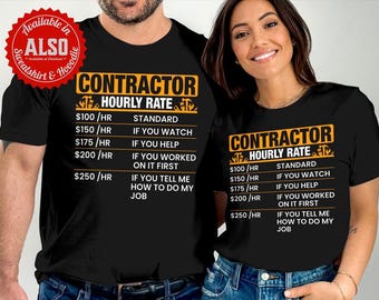 Camiseta divertida de trabajador de la construcción con tarifa por hora de contratista