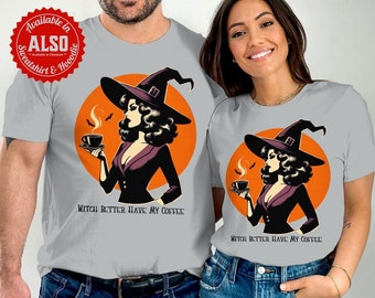 Witch Better Have My Coffee, Halloween-T-shirt, retro heksenshirt, T-shirt koffieliefhebber, leuk grafisch T-shirt, Witchy Vibes, shirt Spooky Season