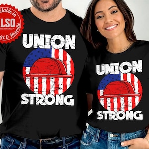 ユニオン・ストロングTシャツ：愛国的なアメリカ国旗、赤いヘルメット