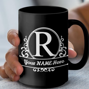 Taza con monograma, taza con inicial personalizada, taza de café personalizada con letras del alfabeto A-Z, taza de diseño elegante, regalo perfecto para cualquier ocasión.