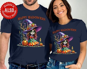 スケルトンウィッチTシャツ、不気味なハロウィンアパレル
