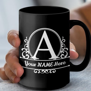 Caneca com monograma, caneca com inicial personalizada, caneca de café personalizada com letras do alfabeto A-Z, caneca com design elegante, presente perfeito para todas as ocasiões