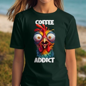 Funny Coffee Addict Chicken Graphic Tee: Quirky Gift Shirt