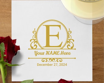 Servilletas de boda con monograma: inicial personalizada, diseño vintage