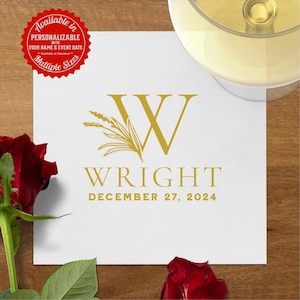Aangepaste bruiloftsmonogramservetten – Elegant ontwerp met voor- en achternaam – Gepersonaliseerde cocktailservetten voor receptie of verlovingsfeest