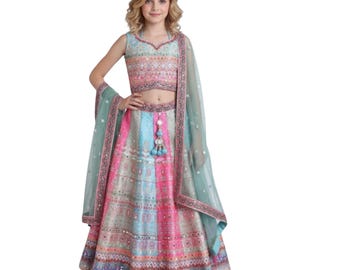 Girls Lehenga Choli | Pink Indian Wedding Outfit, Festive Ethnic Dress