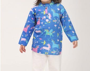 Kurta y pijama de unicornio para niños/ Algodón puro/ Ropa festiva/ Rakhi/ Diwali/ Eid/ Garba
