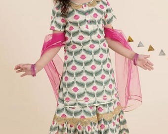 Girl's Floral Palazzo Set for Indian Dance Festivals| Group Dance