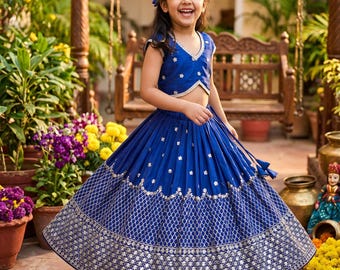 Girls' Floral Lehanga Choli Set: Diwali Festivewear