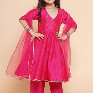 Kids Anarkali Suit Set for Girls | Pink Ethnic Dress with Dupatta & Pants