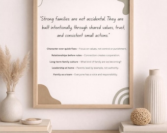 Strong Families Quote Printable | Intentional Parenting Wall Art | Family Values Decor | Neutral Minimalist Home Print (Printable PDF)