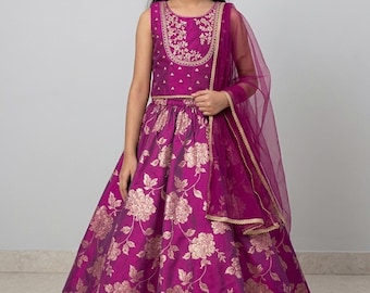 Girls' Floral Lehanga Choli Set: Diwali Festivewear